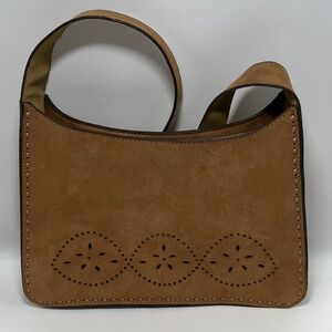 MONDANI / NEW YORK Purse/Handbag Punched Tan Leather/Suede.